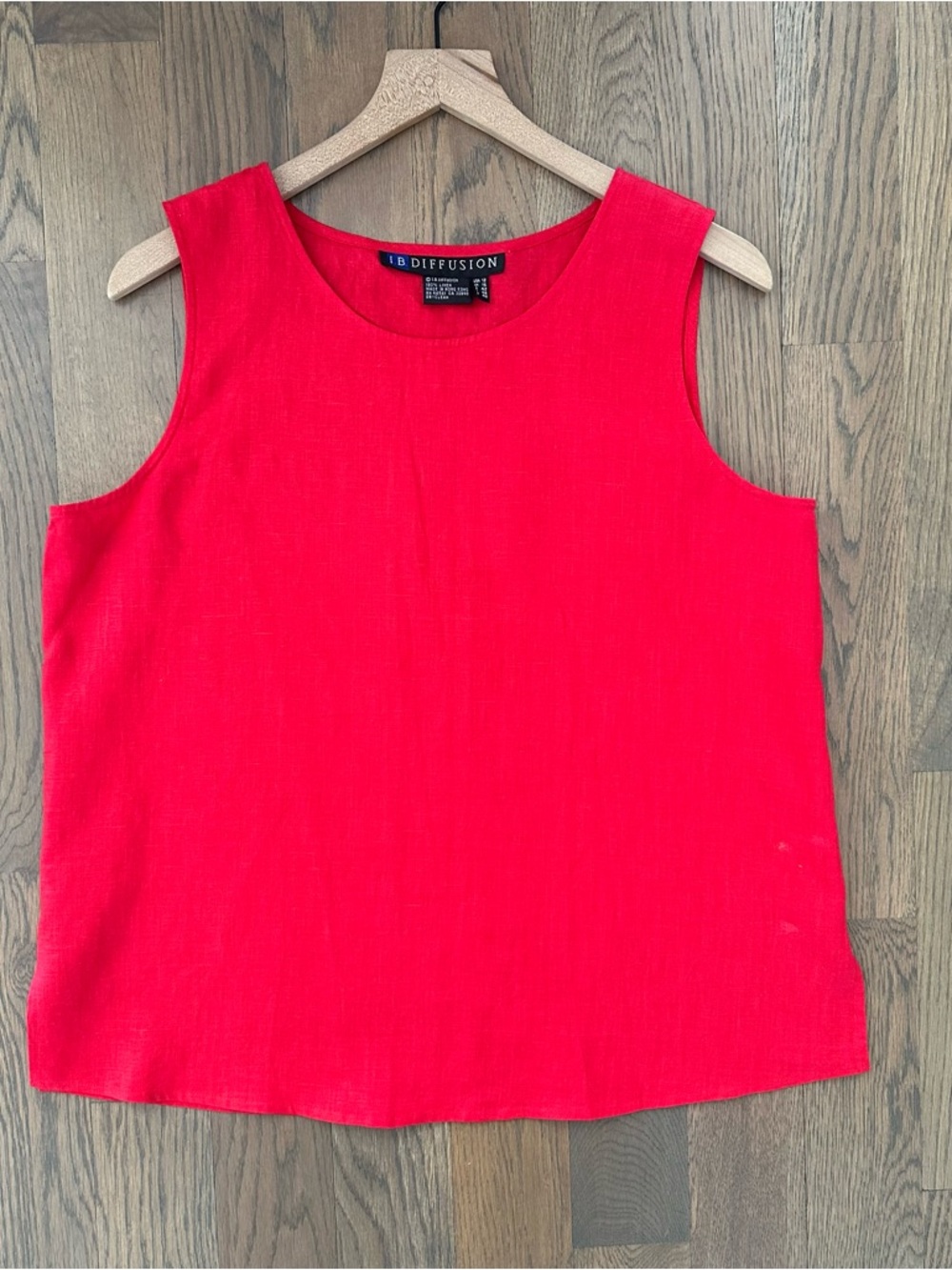 Vintage Linen Scoop Neck Sleeveless Woven Tank Top Cherry Red Size 14 / Large